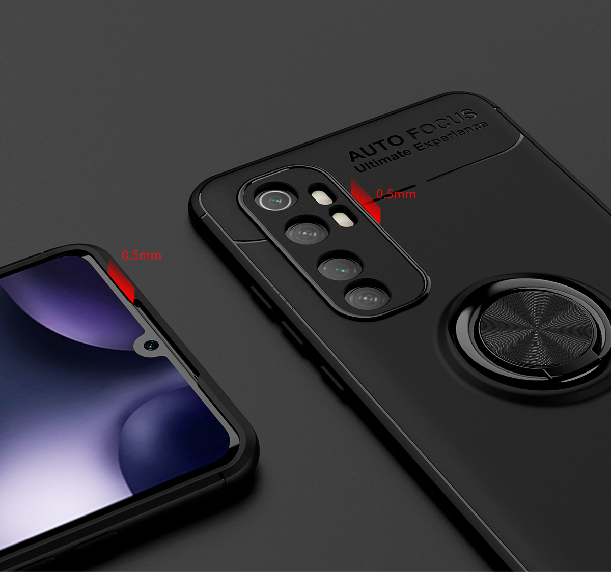 Coperchio TPU Del Cavalletto Anello Lenuo [tela in Metallo Magnetico Incorporato] Per Xiaomi Mi Note 10 Lite - Nero / Rosso