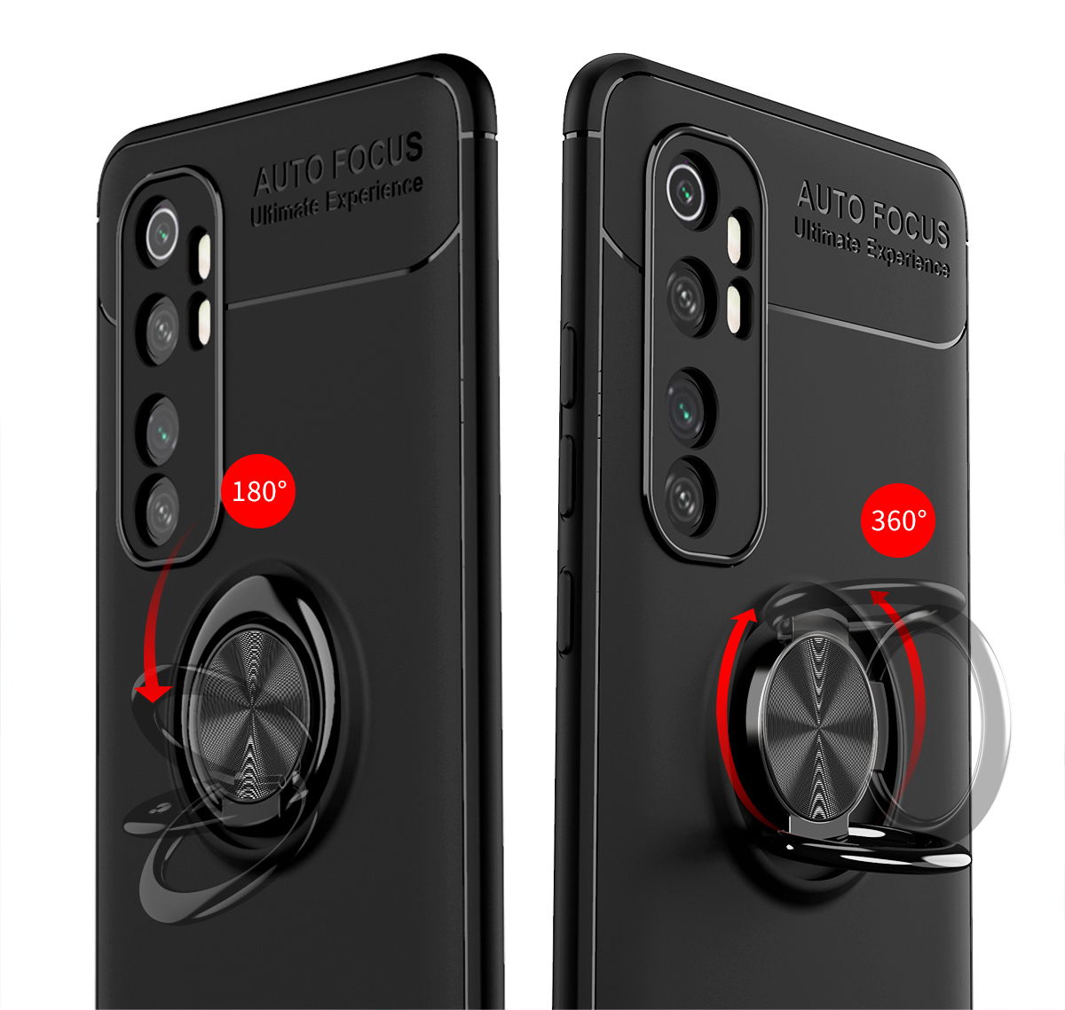 Lenuo Ring Kickstand TPU Tampa [folha de Metal Magnético Embutido] Para Xiaomi Mi Note 10 Lite - Preto / Vermelho