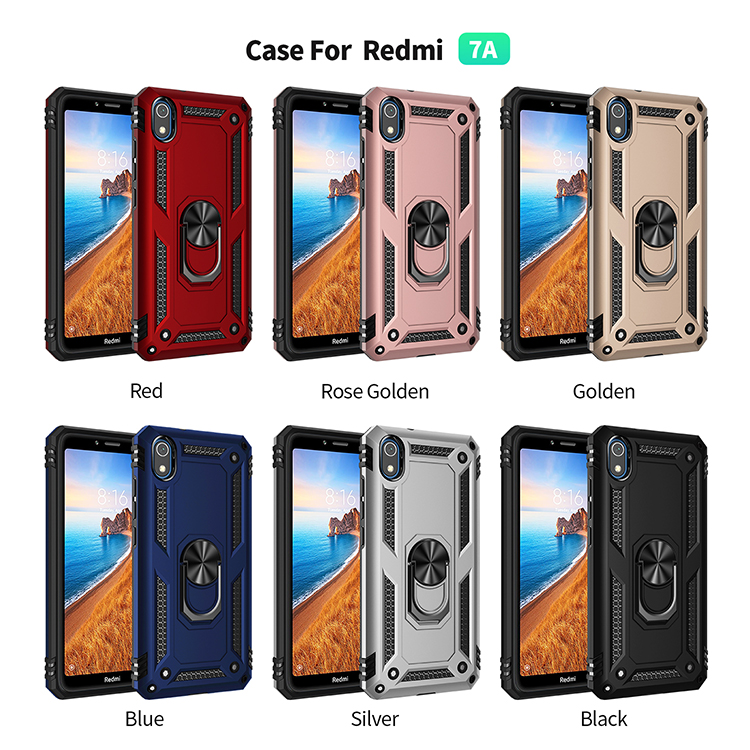 360 ° Rotatable Ring Kickstand Armor PC+TPU Combo Shell Für Xiaomi Redmi 7a - Rot