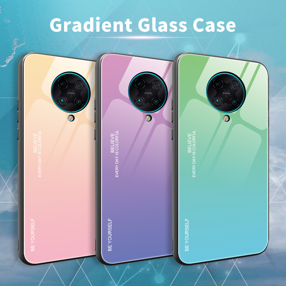 Gefällt Mir Gradientenfarbenem Glas + PC + TPU Hybrid -hülle Für Xiaomi Redmi K30 Pro - Violett / Blau