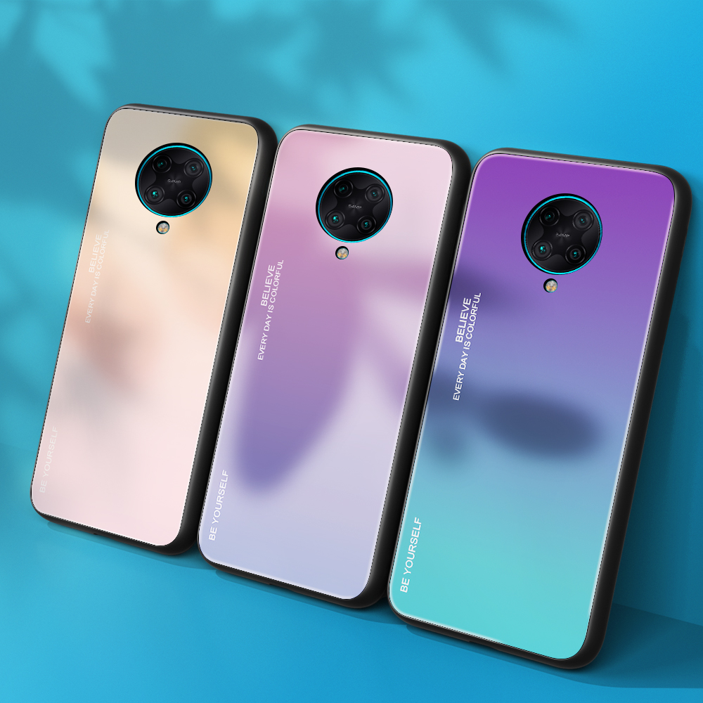 Gefällt Mir Gradientenfarbenem Glas + PC + TPU Hybrid -hülle Für Xiaomi Redmi K30 Pro - Violett / Blau