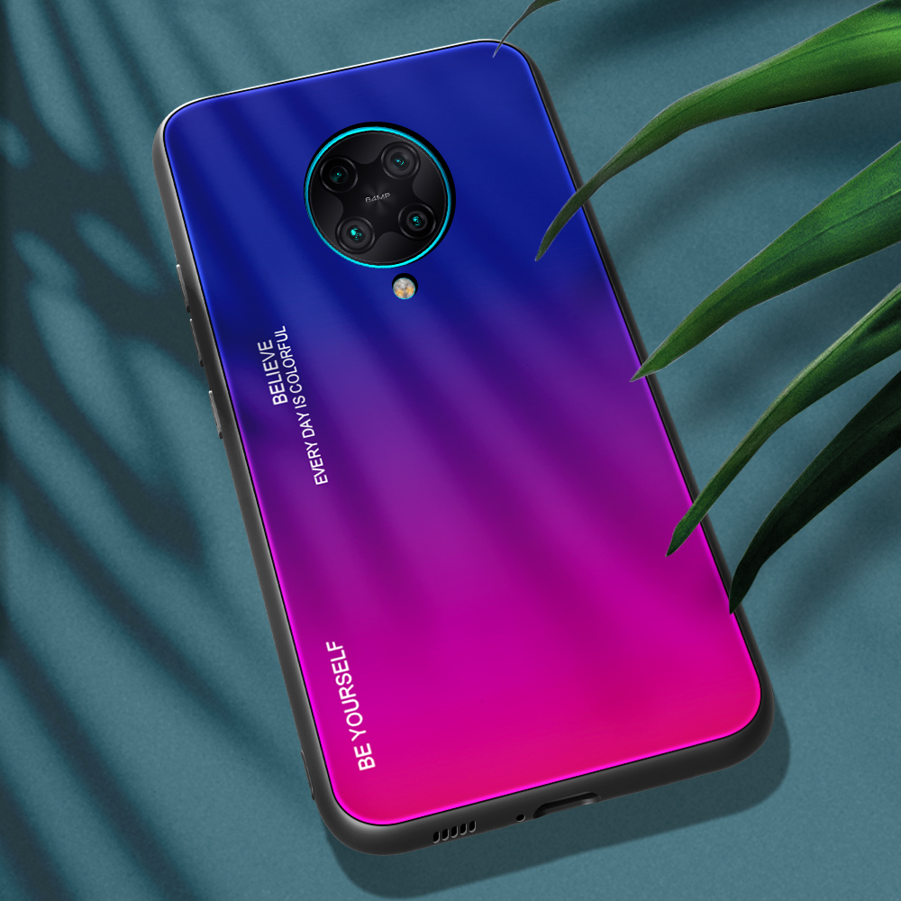 Gefällt Mir Gradientenfarbenem Glas + PC + TPU Hybrid -hülle Für Xiaomi Redmi K30 Pro - Violett / Blau