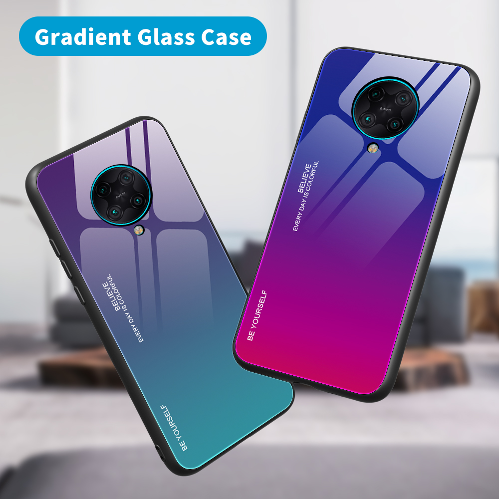 Gefällt Mir Gradientenfarbenem Glas + PC + TPU Hybrid -hülle Für Xiaomi Redmi K30 Pro - Violett / Blau