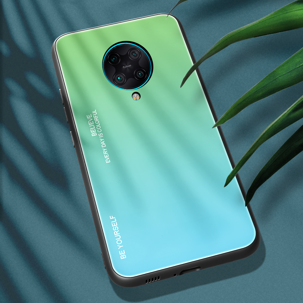 Gefällt Mir Gradientenfarbenem Glas + PC + TPU Hybrid -hülle Für Xiaomi Redmi K30 Pro - Violett / Blau