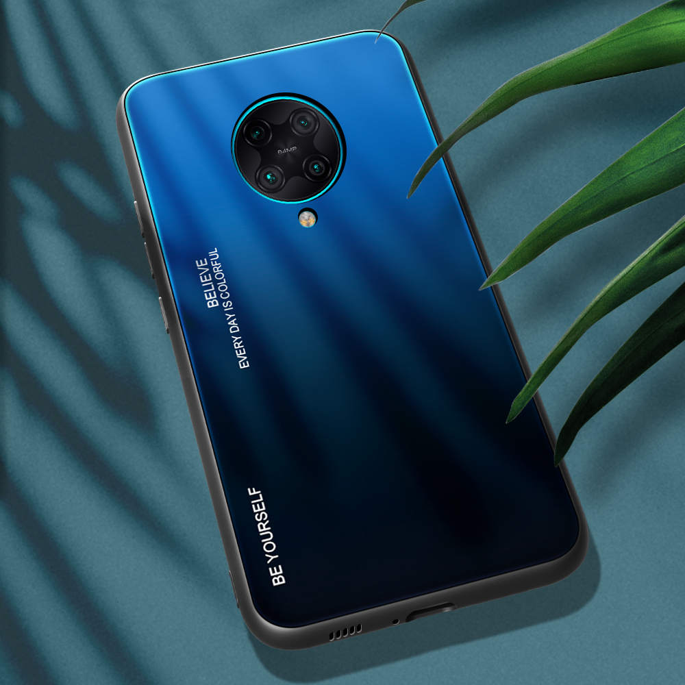 Gefällt Mir Gradientenfarbenem Glas + PC + TPU Hybrid -hülle Für Xiaomi Redmi K30 Pro - Violett / Blau