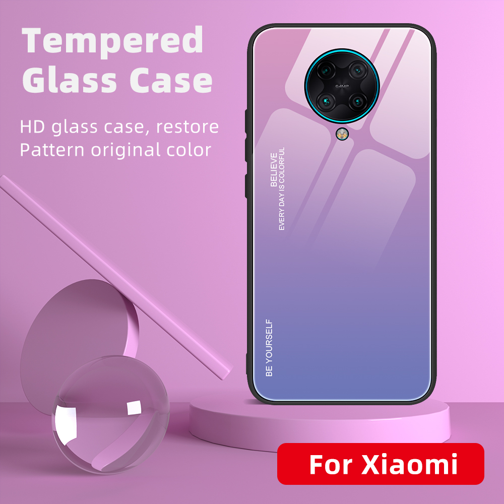 Gefällt Mir Gradientenfarbenem Glas + PC + TPU Hybrid -hülle Für Xiaomi Redmi K30 Pro - Violett / Blau