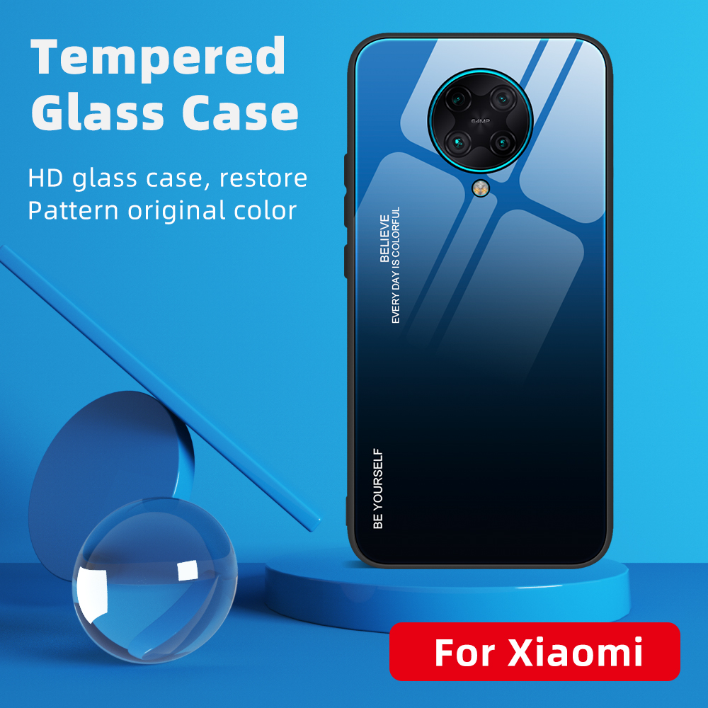 Gefällt Mir Gradientenfarbenem Glas + PC + TPU Hybrid -hülle Für Xiaomi Redmi K30 Pro - Violett / Blau