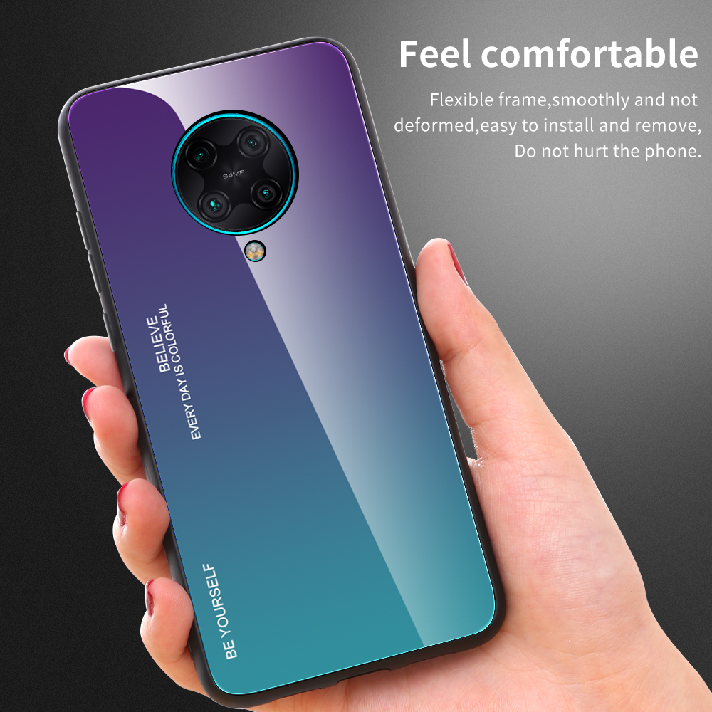 Gefällt Mir Gradientenfarbenem Glas + PC + TPU Hybrid -hülle Für Xiaomi Redmi K30 Pro - Violett / Blau