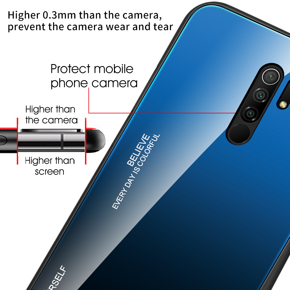 Gradiente de Vidro Temperado de Cor + pc + Shell TPU Para Xiaomi Redmi 9 - Verde Púrpura