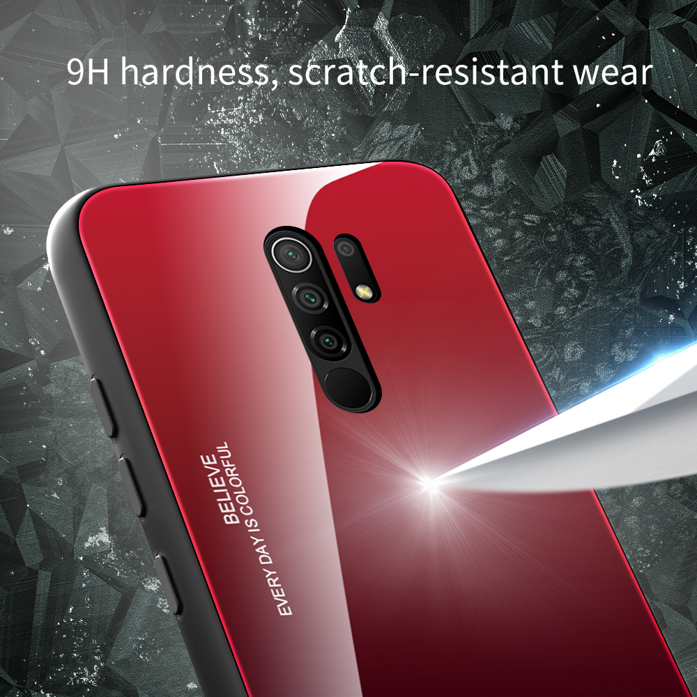 Gradiente de Vidro Temperado de Cor + pc + Shell TPU Para Xiaomi Redmi 9 - Verde Púrpura