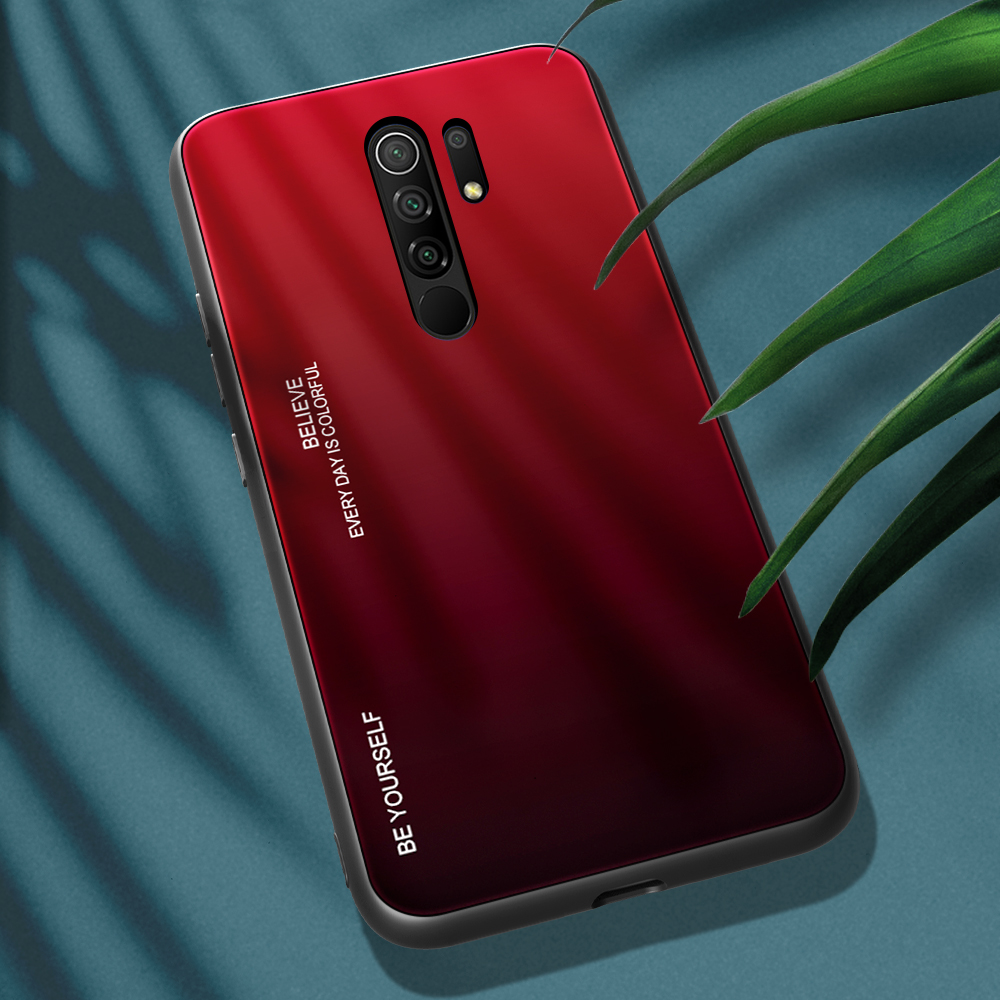 Gradiente de Vidro Temperado de Cor + pc + Shell TPU Para Xiaomi Redmi 9 - Verde Púrpura