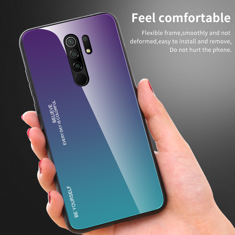 Gräuliche Farbfarbglas + PC + TPU -schale Für Xiaomi Redmi 9 - Lila Grün