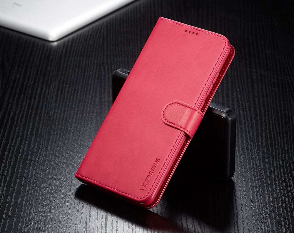 Lc. Imeeke Cowhide Texture Textura de la Bloqueta de Cuero Corque Del Teléfono Para Xiaomi Redmi 9 - Rojo