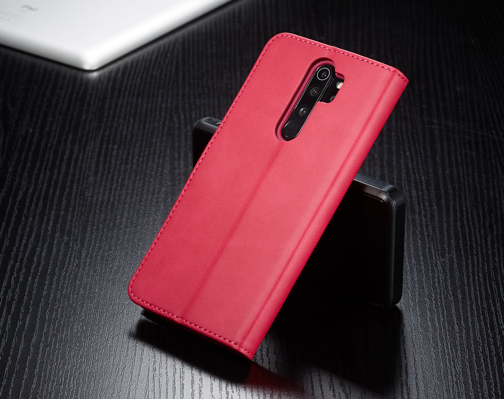 Lc. Imeeke Cowhide Texture Textura de la Bloqueta de Cuero Corque Del Teléfono Para Xiaomi Redmi 9 - Rojo