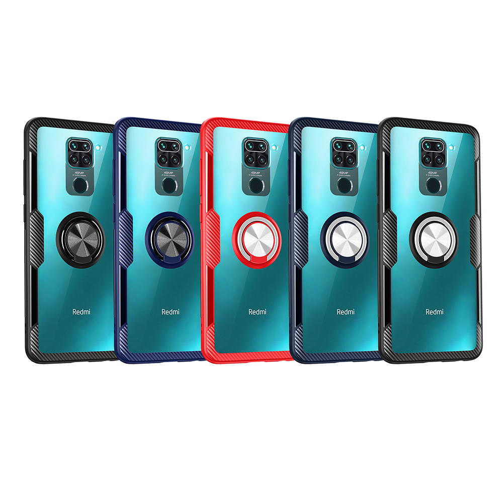 Custode Dell'anello di Dito TPU + PC + Custodia Ibrida Metallica [tela in Metallo Magnetico Incorporato] Per Xiaomi Redmi Note 9 / Redmi 10x 4G - Rosso/argento