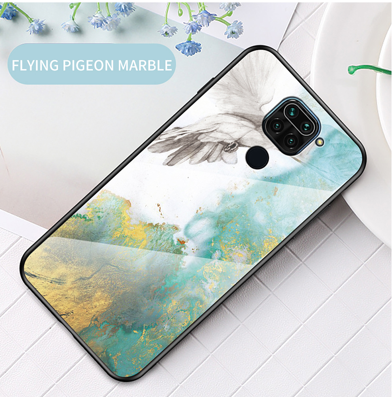 Marmormuster Temperiertes Glas + PC + TPU -telefonfall Für Xiaomi Redmi Note 9/10x 4g - Smaragd