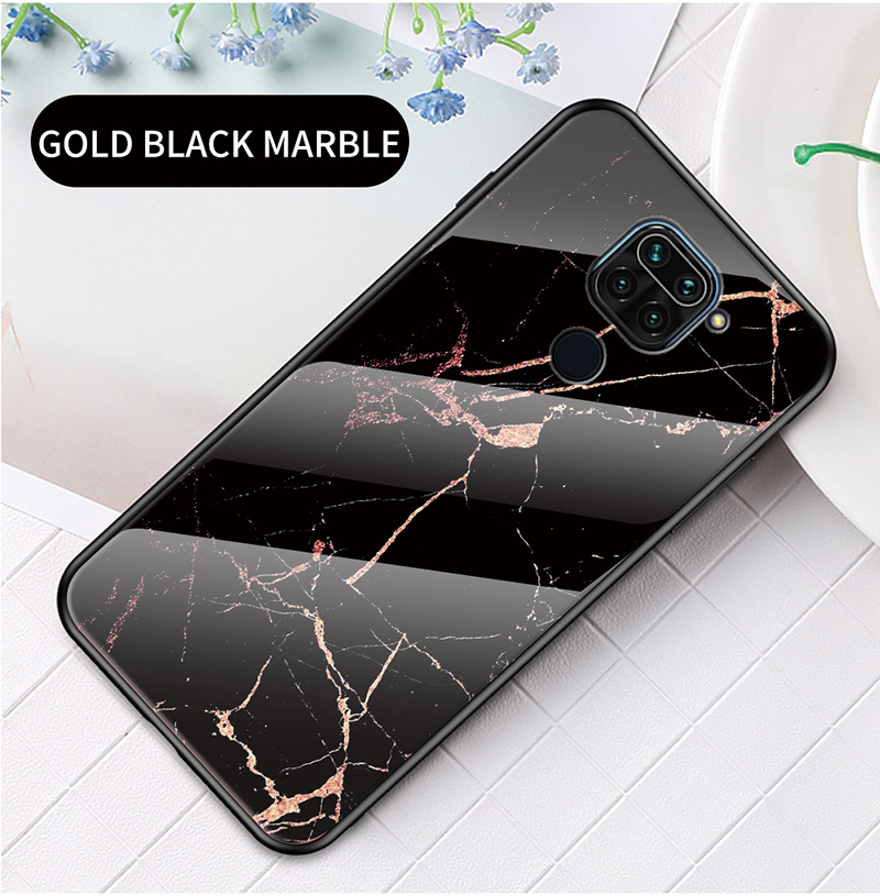 Marmormuster Temperiertes Glas + PC + TPU -telefonfall Für Xiaomi Redmi Note 9/10x 4g - Smaragd