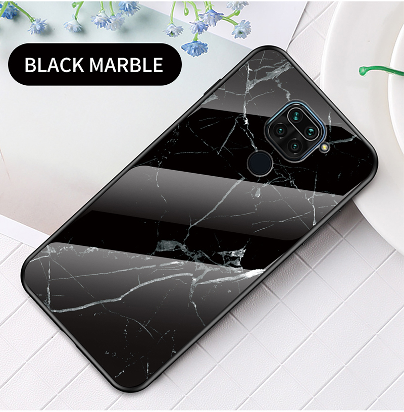 Marmormuster Temperiertes Glas + PC + TPU -telefonfall Für Xiaomi Redmi Note 9/10x 4g - Smaragd