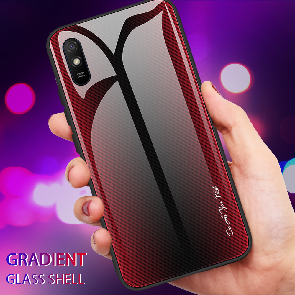 Kohlefaser -textur -glasrücker + TPU -kombination Für Xiaomi Redmi 9A - Rot