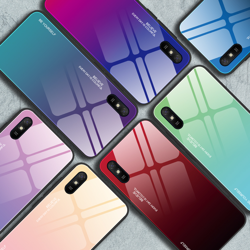 Gefällt Mir Gradientenfarbenem Glas + PC + TPU -kombination Zurück Für Xiaomi Redmi 9A - Gelb/rosa