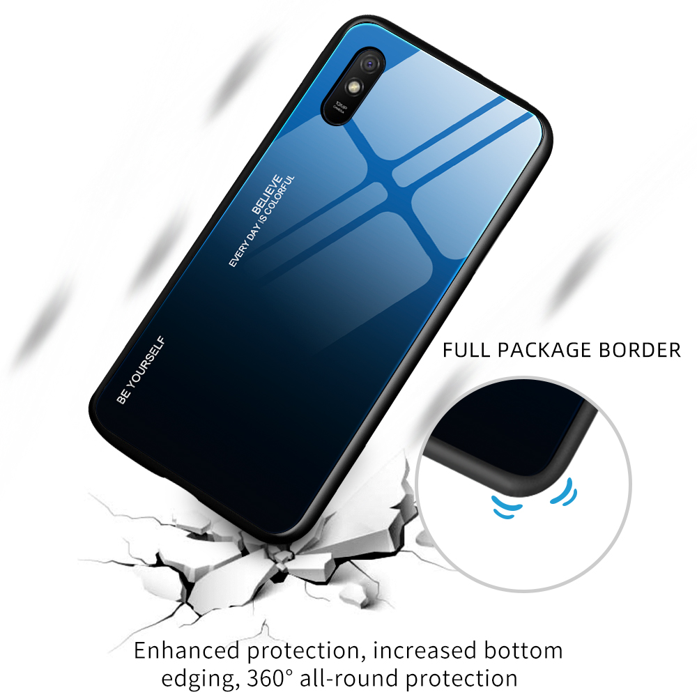 Gefällt Mir Gradientenfarbenem Glas + PC + TPU -kombination Zurück Für Xiaomi Redmi 9A - Gelb/rosa