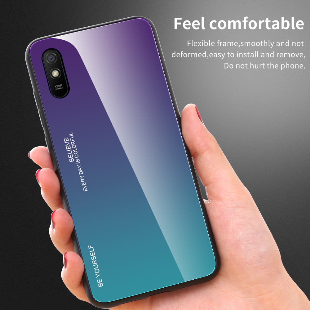 Vetro Temperato a Colore Gradiente + PC + TPU Tembo Custodia Per Xiaomi Redmi 9A - Giallo/rosa