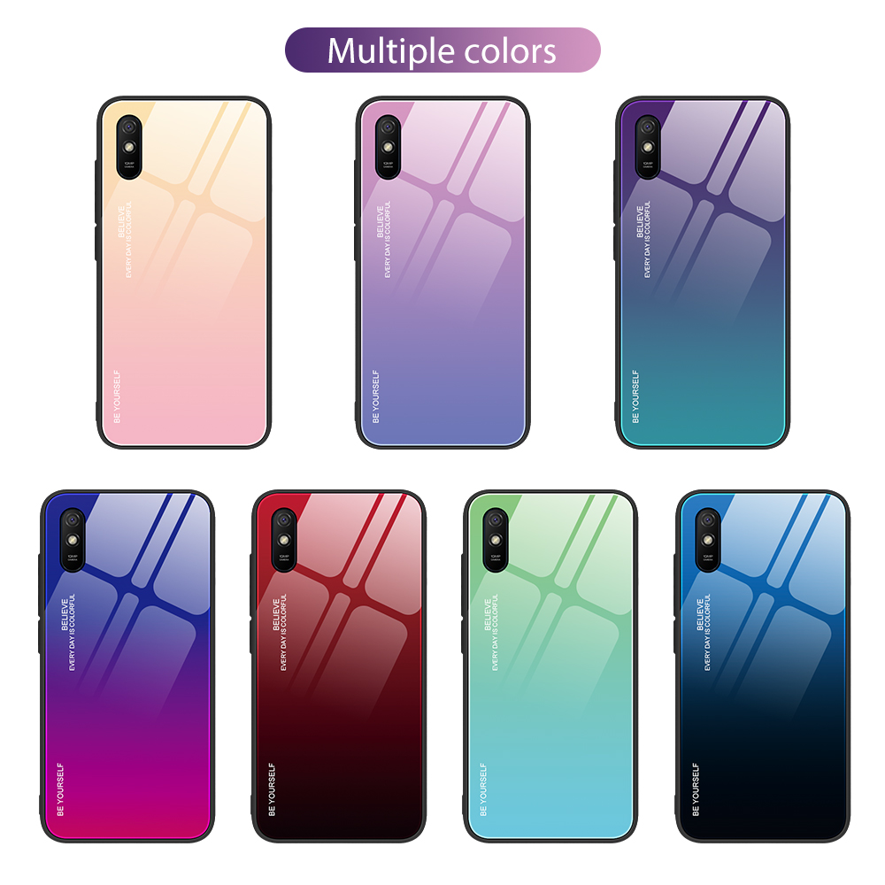 Gradiente de Vidrio Templado de Color + PC + TPU Combo Back Case Para Xiaomi Redmi 9a - Amarillo/rosa