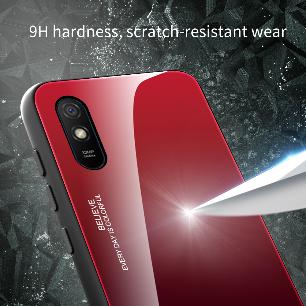 Gradient Color Temperred Glass + PC + TPU Combo Back Back Pour Xiaomi Redmi 9a - Jaune / Rose