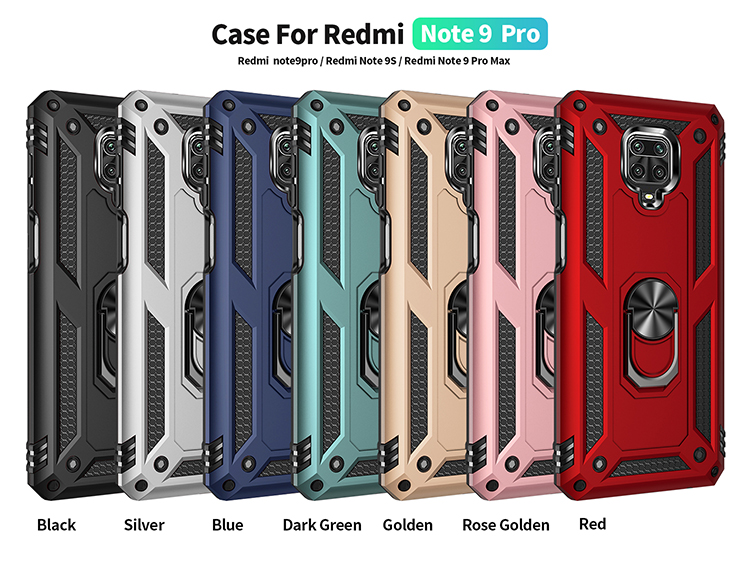 Гибридный пк TPU TPU Кейк -стенд Armor Phone Case Для Xiaomi Redmi Note 9 Pro/Redmi Note 9s - Синий