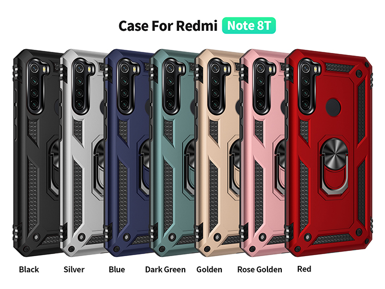 Hybrid PC TPU Kickstand Armor Phone Shell Case Pour Xiaomi Redmi Note 8T - Rouge