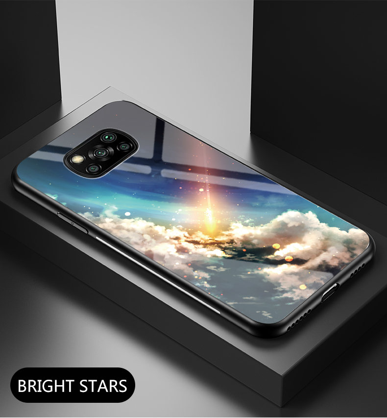 Starry Sky Muster Temperiertes Glas + PC + TPU Combo -hülle Für Xiaomi Poco X3/poco X3 NFC - Schwarzer Sternen