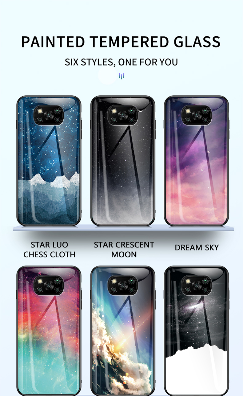 Starry Sky Muster Temperiertes Glas + PC + TPU Combo -hülle Für Xiaomi Poco X3/poco X3 NFC - Schwarzer Sternen