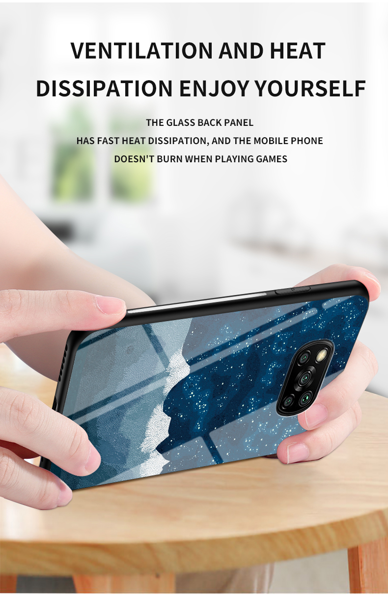 Modèle de Ciel Étoilé Verre Trempée + PC + TPU Combo Case Pour Xiaomi Poco X3 / Poco X3 NFC - Étoilé Noir