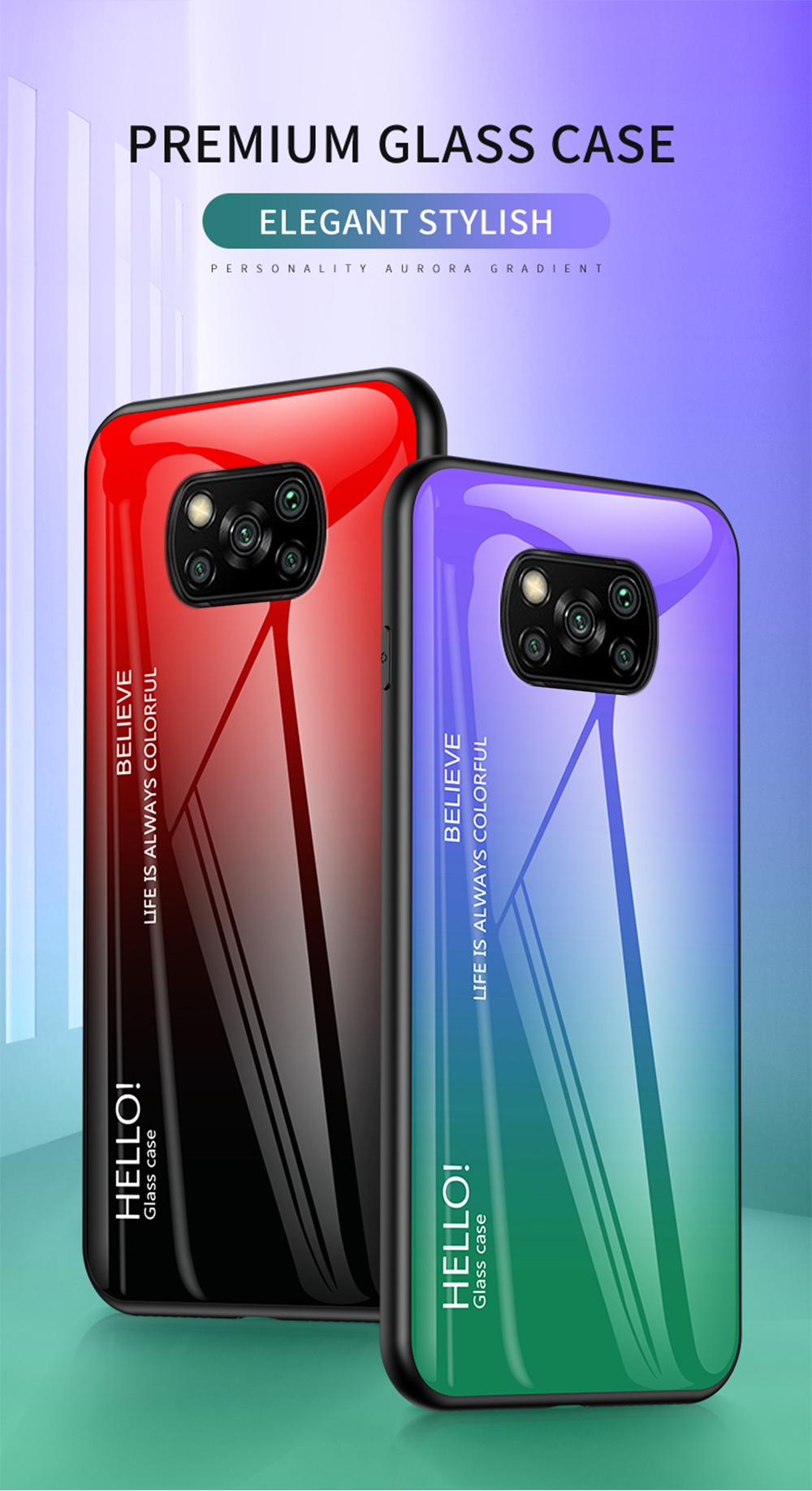 Gradiente de Vidrio Templado de Color + PC + TPU Combo Back Case Para Xiaomi Poco X3/poco X3 NFC - Negro Rojo