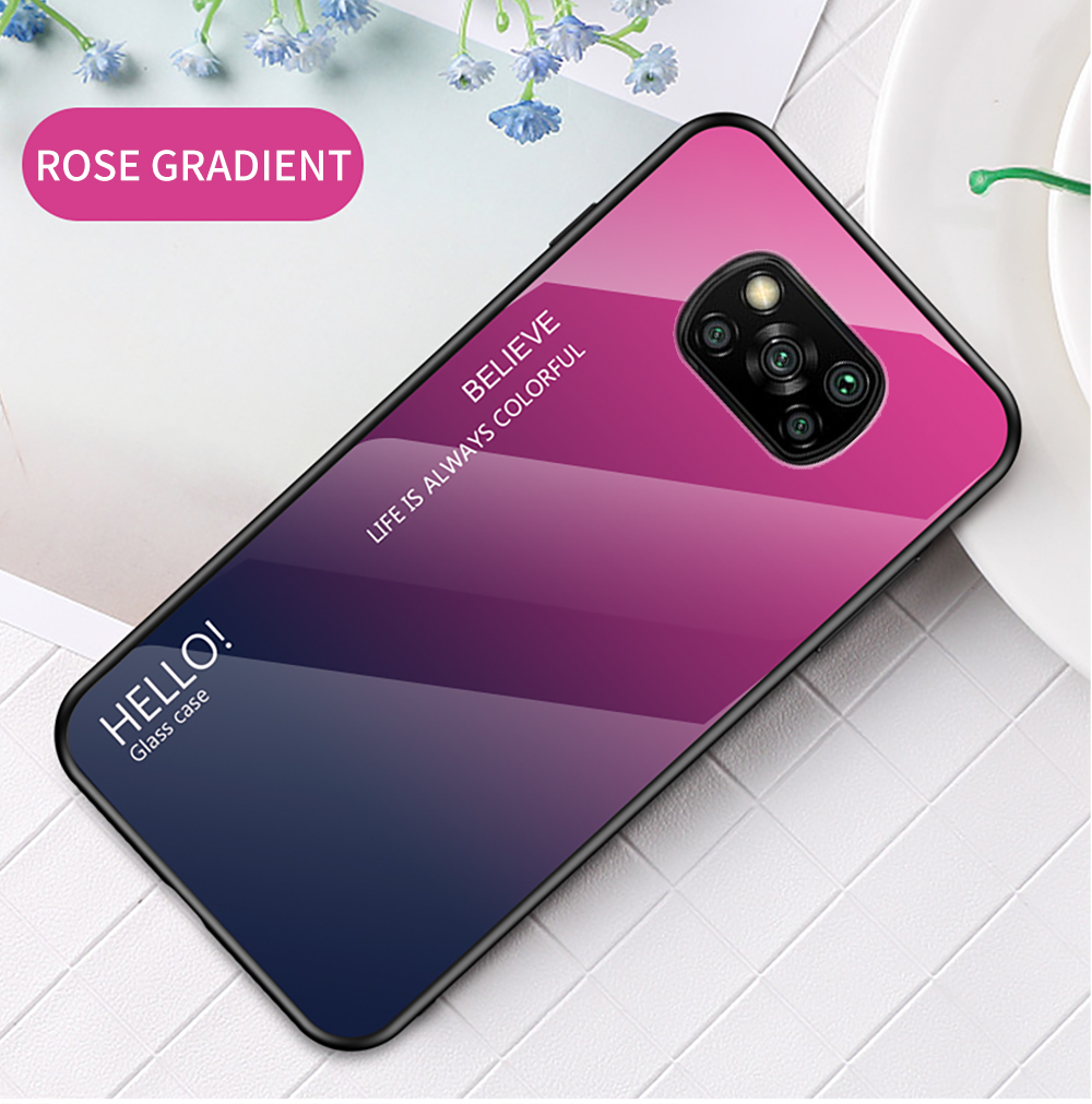 Gradient Color Temperred Glass + PC + TPU Combo Back Back Pour Xiaomi Poco X3 / Poco X3 NFC - Rouge Noir