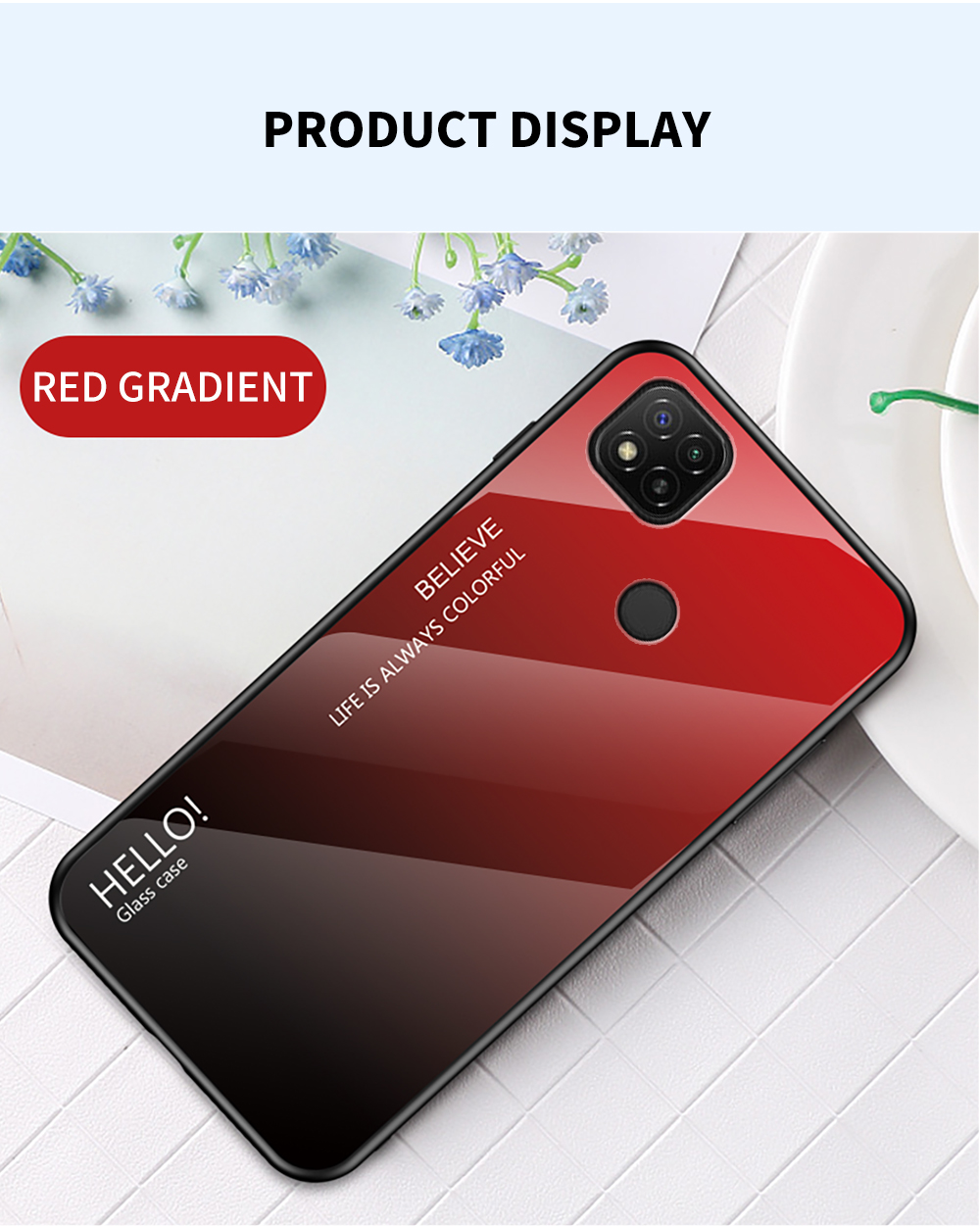 Modello Gradiente di Colore Vetro Temperato + PC + TPU Edge Cellulare Custodia Ibrida Per Xiaomi Redmi 9c/redmi 9C NFC - Blu Rosa Gradiente