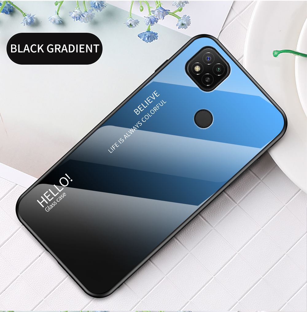 Farbgradientenmuster Temperiertes Glas + PC + TPU Edge Handy Hybrid -hülle Für Xiaomi Redmi 9C/Redmi 9C NFC - Gradientenrosa Blau