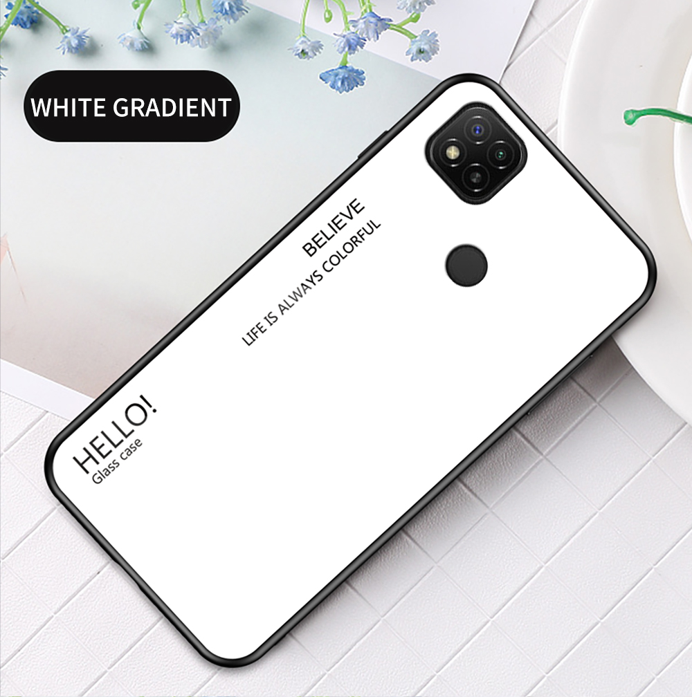 Modello Gradiente di Colore Vetro Temperato + PC + TPU Edge Cellulare Custodia Ibrida Per Xiaomi Redmi 9c/redmi 9C NFC - Blu Rosa Gradiente