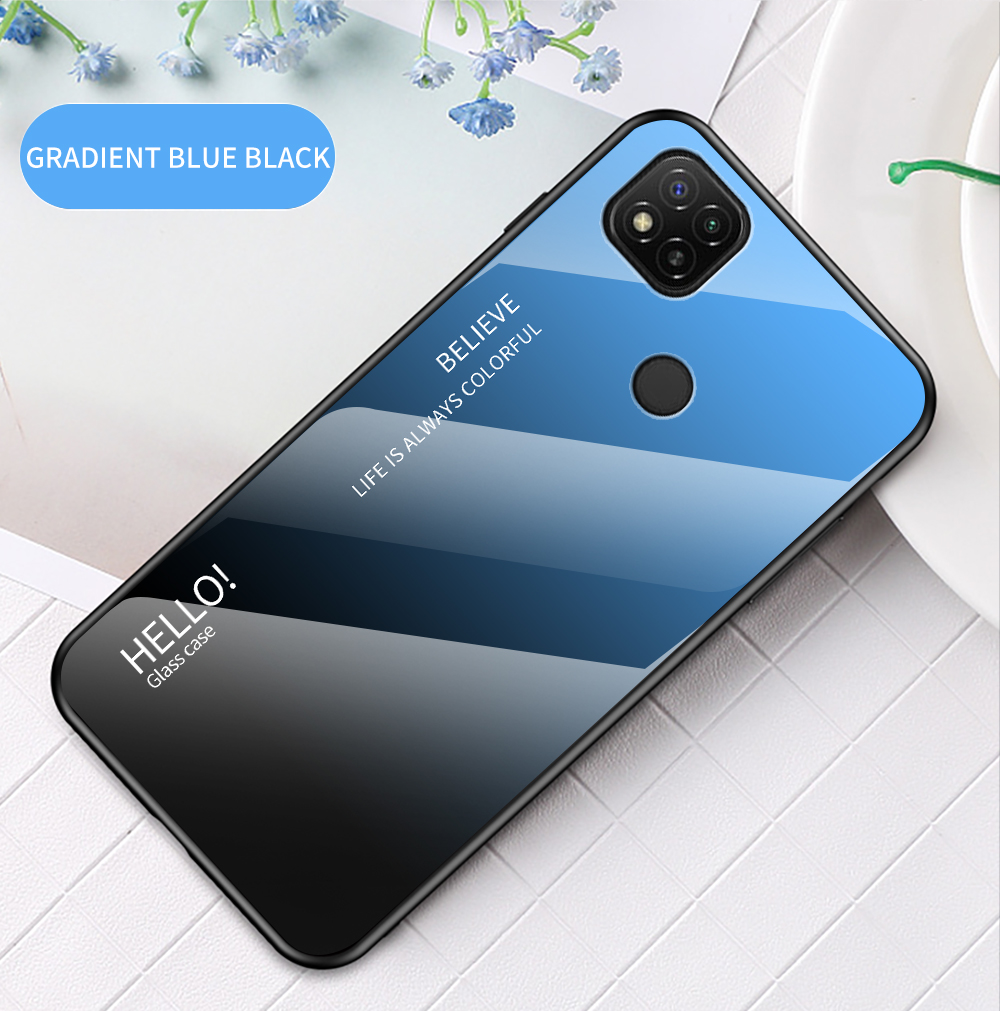 Farbgradientenmuster Temperiertes Glas + PC + TPU Edge Handy Hybrid -hülle Für Xiaomi Redmi 9C/Redmi 9C NFC - Gradientenrosa Blau