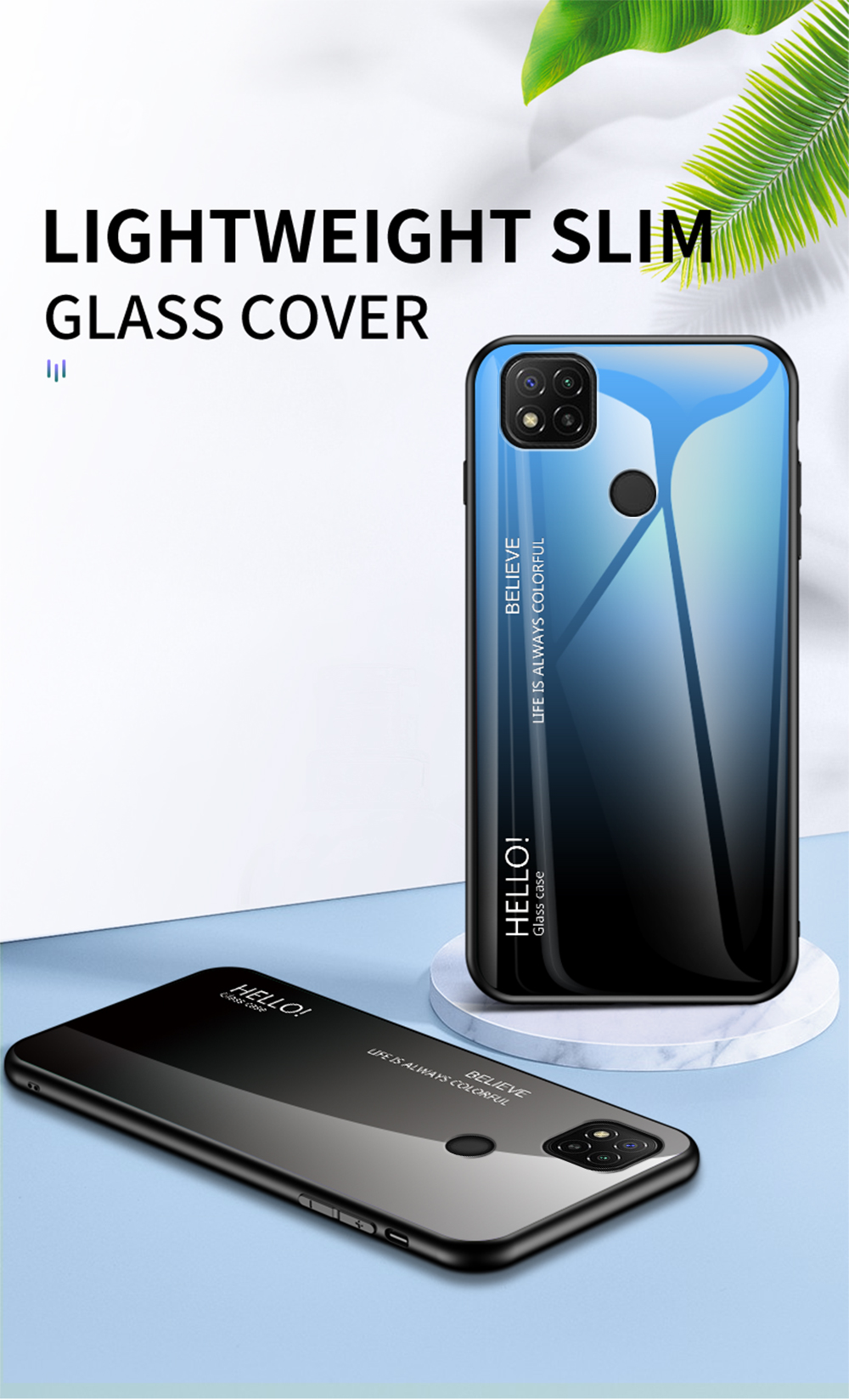 Farbgradientenmuster Temperiertes Glas + PC + TPU Edge Handy Hybrid -hülle Für Xiaomi Redmi 9C/Redmi 9C NFC - Gradientenrosa Blau