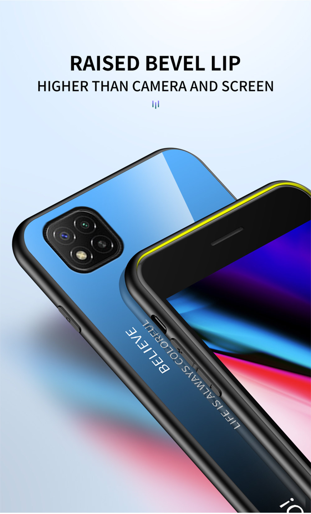 Farbgradientenmuster Temperiertes Glas + PC + TPU Edge Handy Hybrid -hülle Für Xiaomi Redmi 9C/Redmi 9C NFC - Gradientenrosa Blau