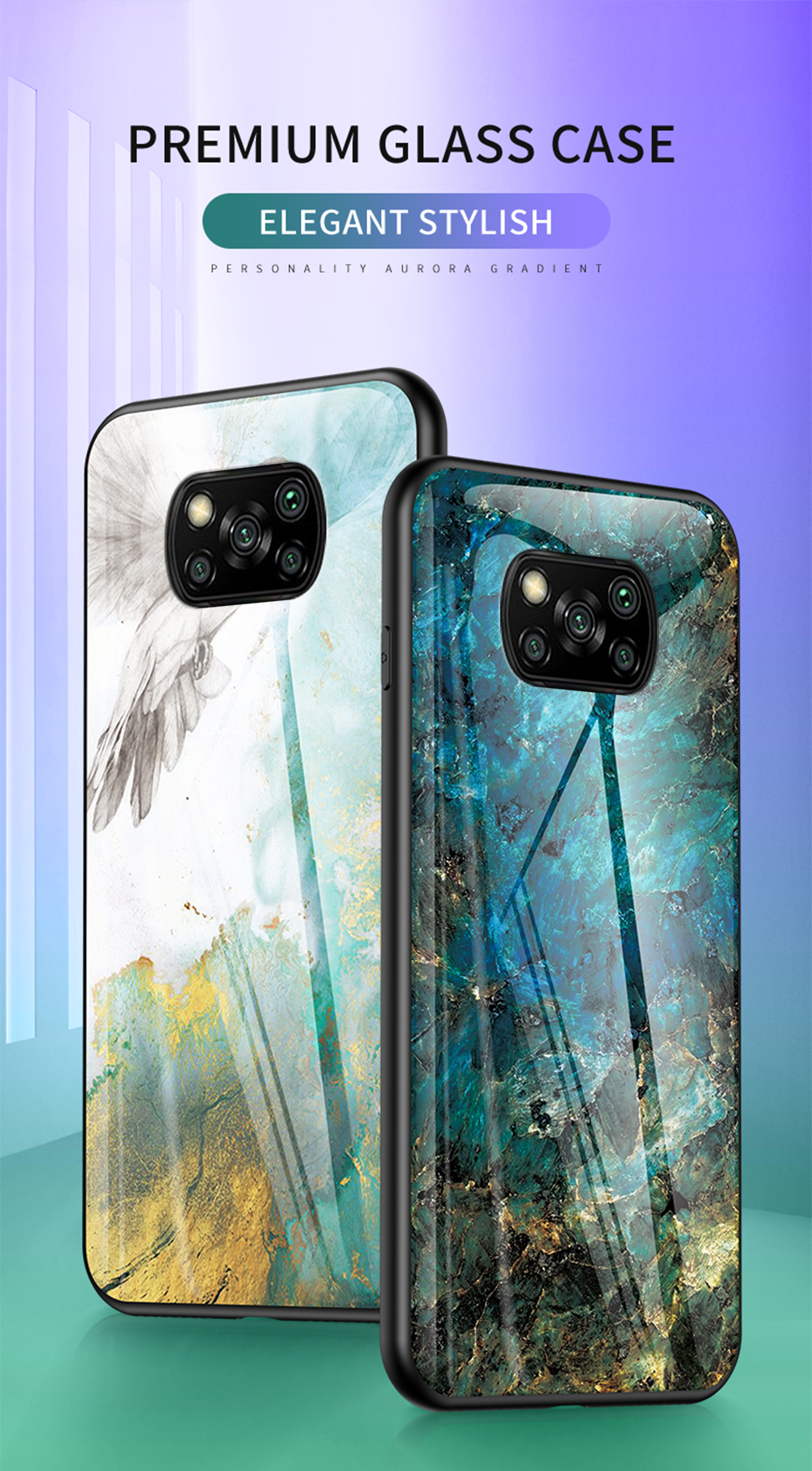 Pour Xiaomi Poco X3 / Poco X3 Pro / Poco X3 NFC Marble Modèle Téléphone Téléphone Verre Tempéré + pc Back + TPU Pumper Combo Cover - Marbre Émeraude