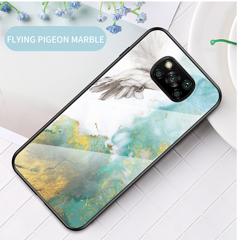 Para Xiaomi Poco X3/Poco X3 Pro/Poco X3 NFC Patrón de Mármol Case de Teléfono Templado + pc Back + TPU Bumper Combo Cover - Mármol de Esmeralda