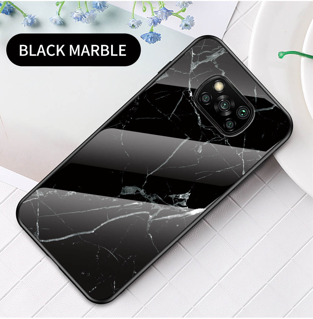 Pour Xiaomi Poco X3 / Poco X3 Pro / Poco X3 NFC Marble Modèle Téléphone Téléphone Verre Tempéré + pc Back + TPU Pumper Combo Cover - Marbre Rouge Sang