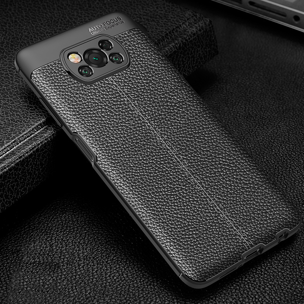 Texture Litchi TPU Back Case Per Xiaomi Poco X3 NFC/Poco X3 - Blu Scuro