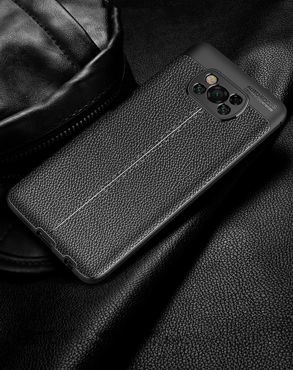 Texture Litchi TPU Back Case Per Xiaomi Poco X3 NFC/Poco X3 - Blu Scuro