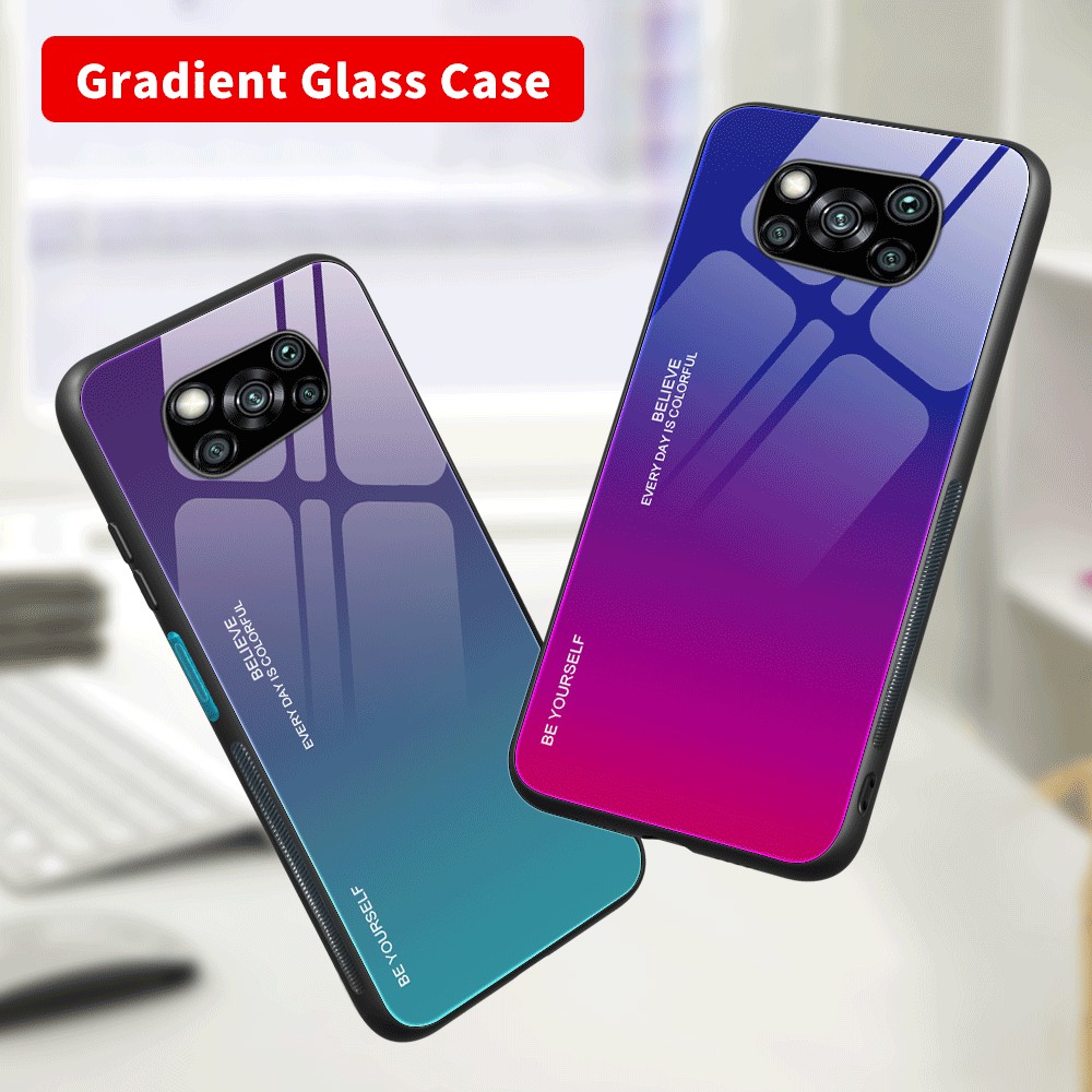 Verre Trempée de Coque à Gradient + PC + Case de Protection TPU Pour Xiaomi Poco X3 Nfc / Poco X3 - or / Rose