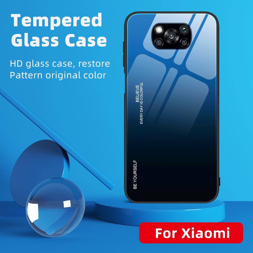 Vidrio Templado de Concha de Gradiente + PC + TPU Protector Case Para Xiaomi Poco X3 Nfc/poco X3 - Oro / Rosado