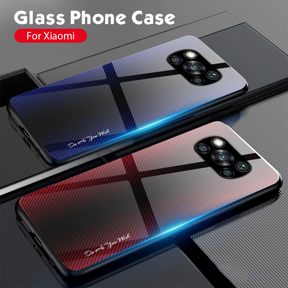 Glass di Vetro Con Texture in Fibra di Carbonio + Custodia Combinata TPU Per Xiaomi Poco X3/Poco X3 NFC - Nero