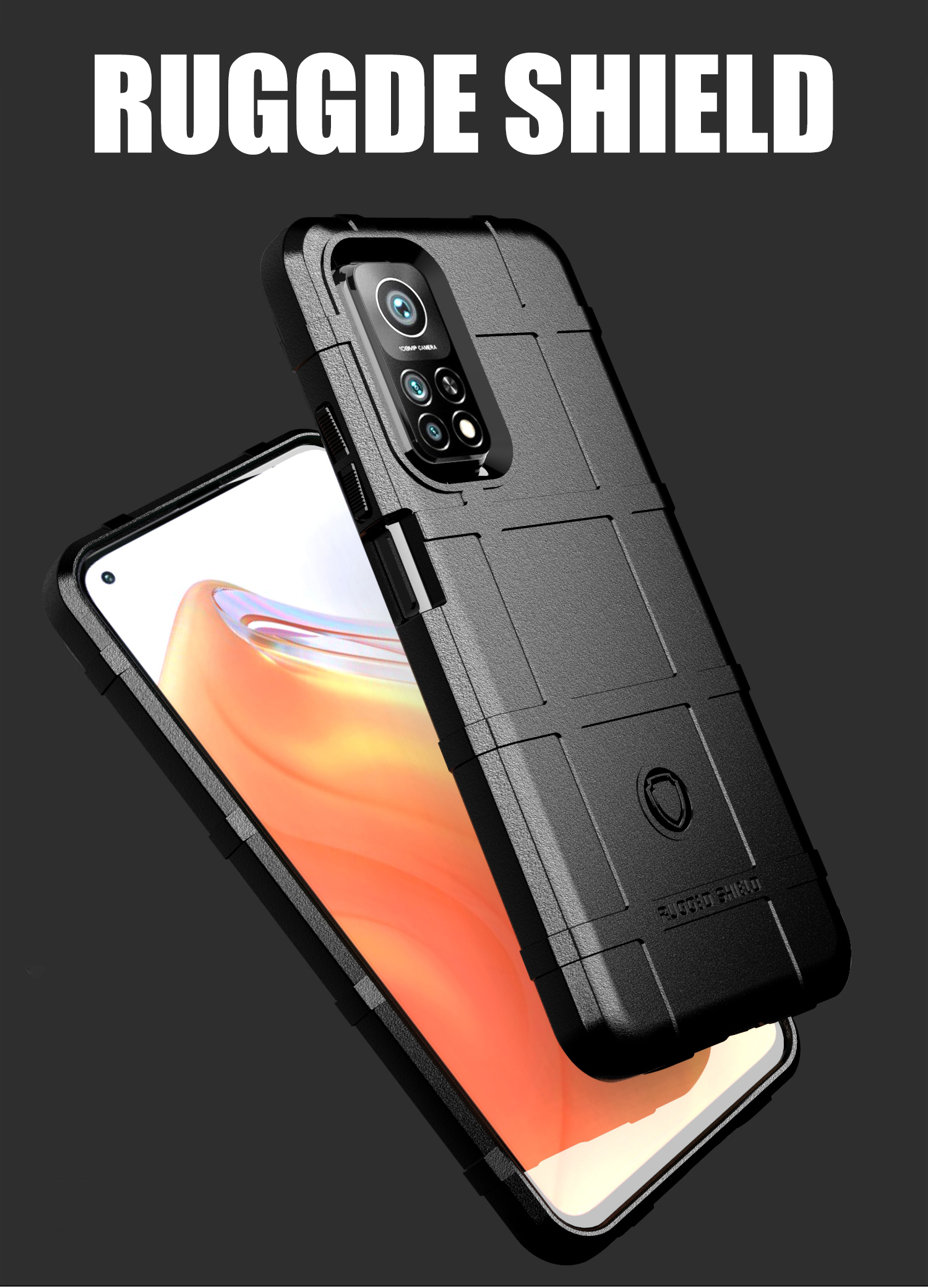 Rugged Shield Square Grid Textur TPU -telefonabdeckung Für Xiaomi Mi 10T 5G / 10t Pro 5g / Redmi K30s - Schwarz